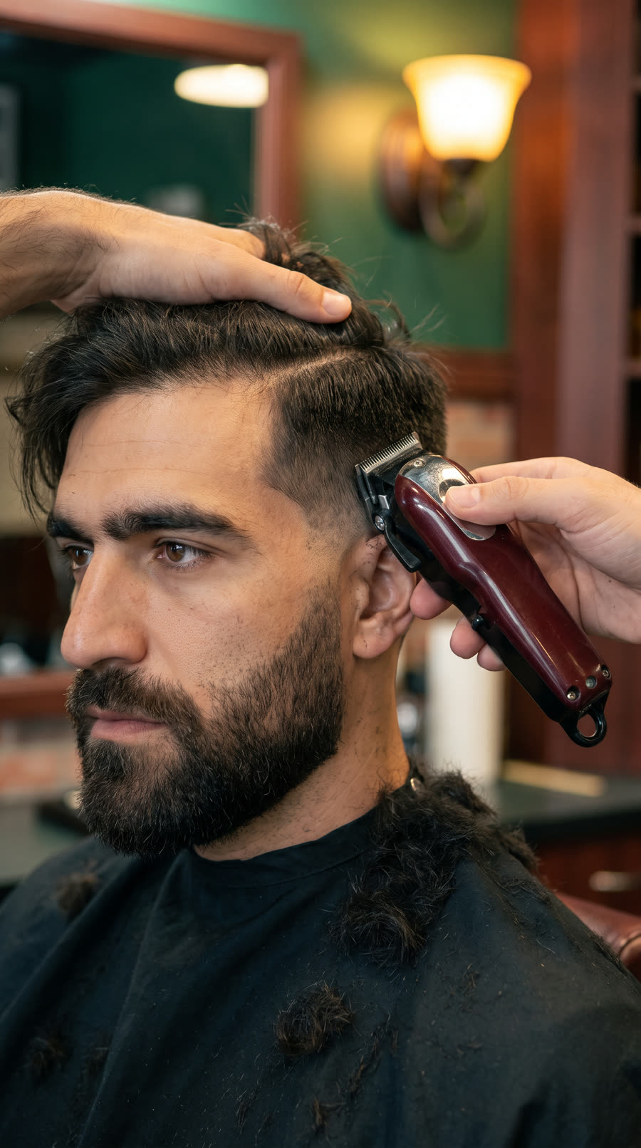 Close-up of a fade being cut with clippers