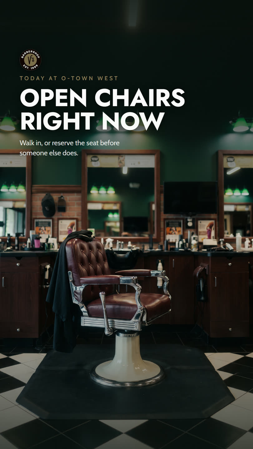 Story: open chairs right now, with an empty barber chair